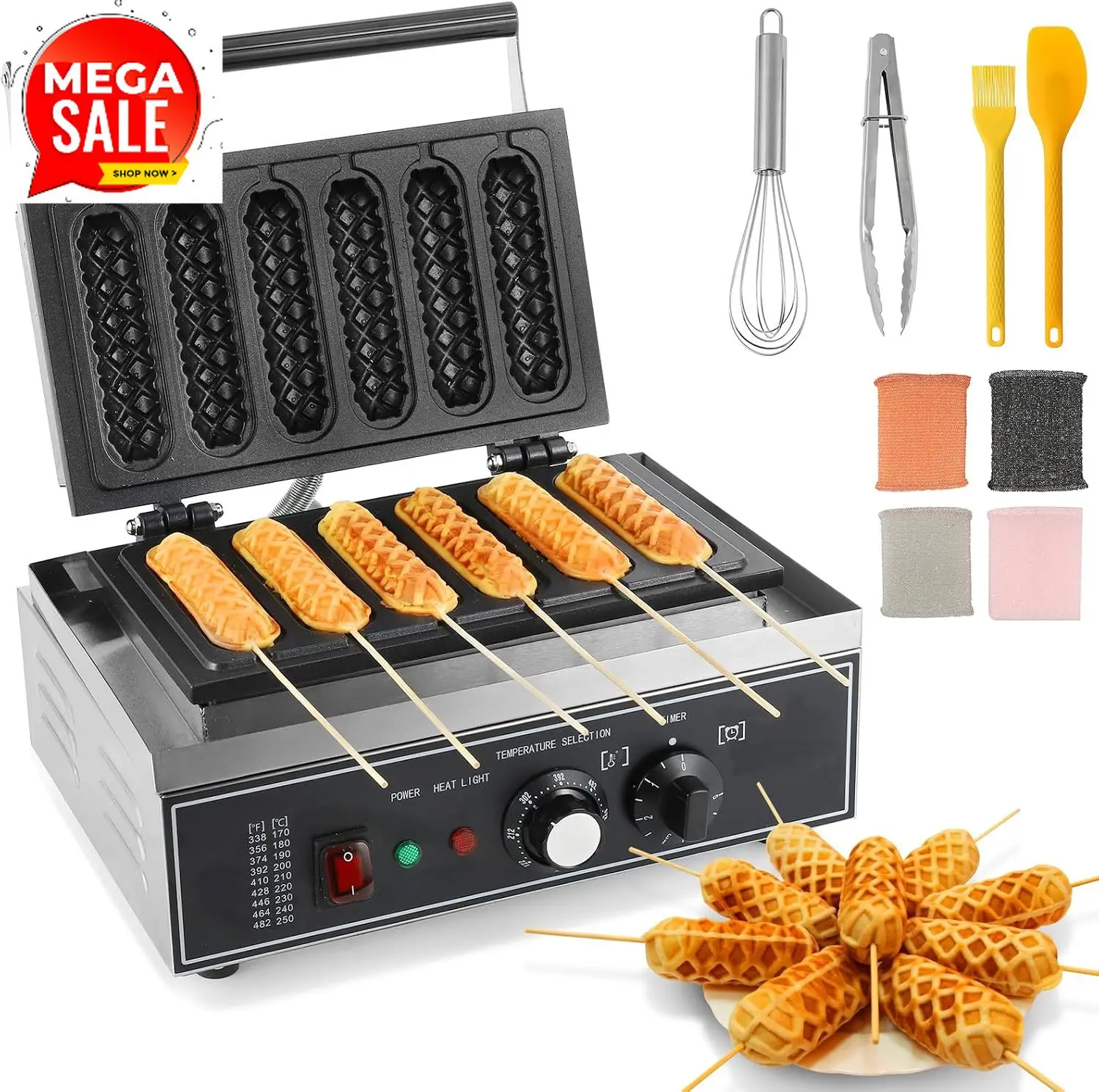 Corn Dog Stick - 6개입 콘도그 메이커, 1550W 상업용 와플